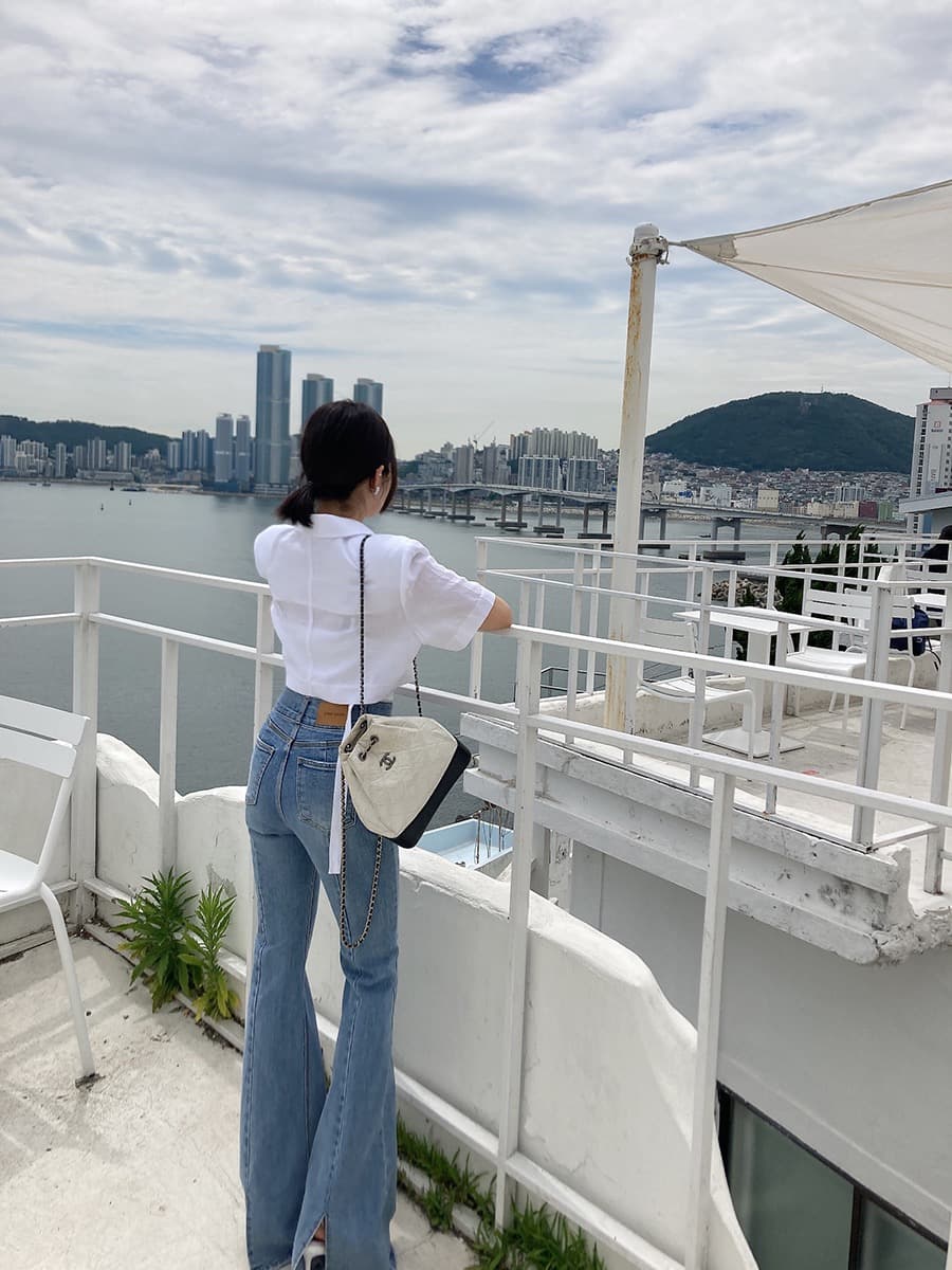 있음 선적 쇼트 스타일 정장 칼라 허리 레이스 업 셔츠 상세 이미지 39
