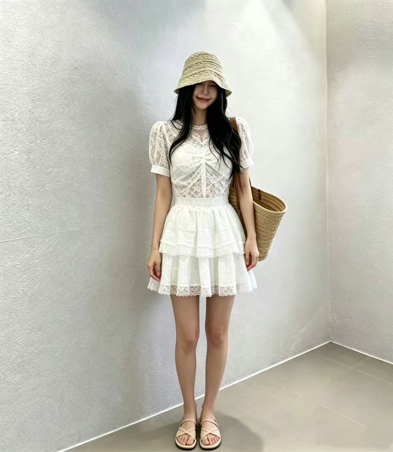 화이트 하이웨이스트 슬림해 보이는 한 마디 반신 스커트 여성 여름 새로운 레이스 레이스 달콤함 케이크 미니 스커트 섹션 상세 이미지 1