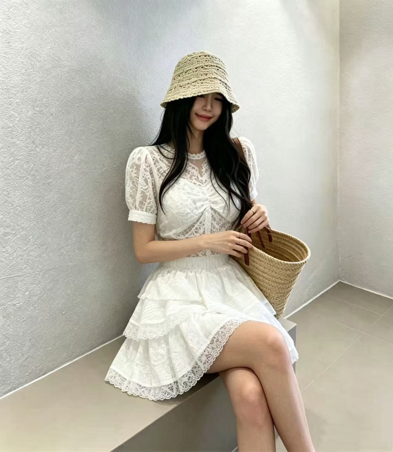 화이트 하이웨이스트 슬림해 보이는 한 마디 반신 스커트 여성 여름 새로운 레이스 레이스 달콤함 케이크 미니 스커트 섹션 상세 이미지 2