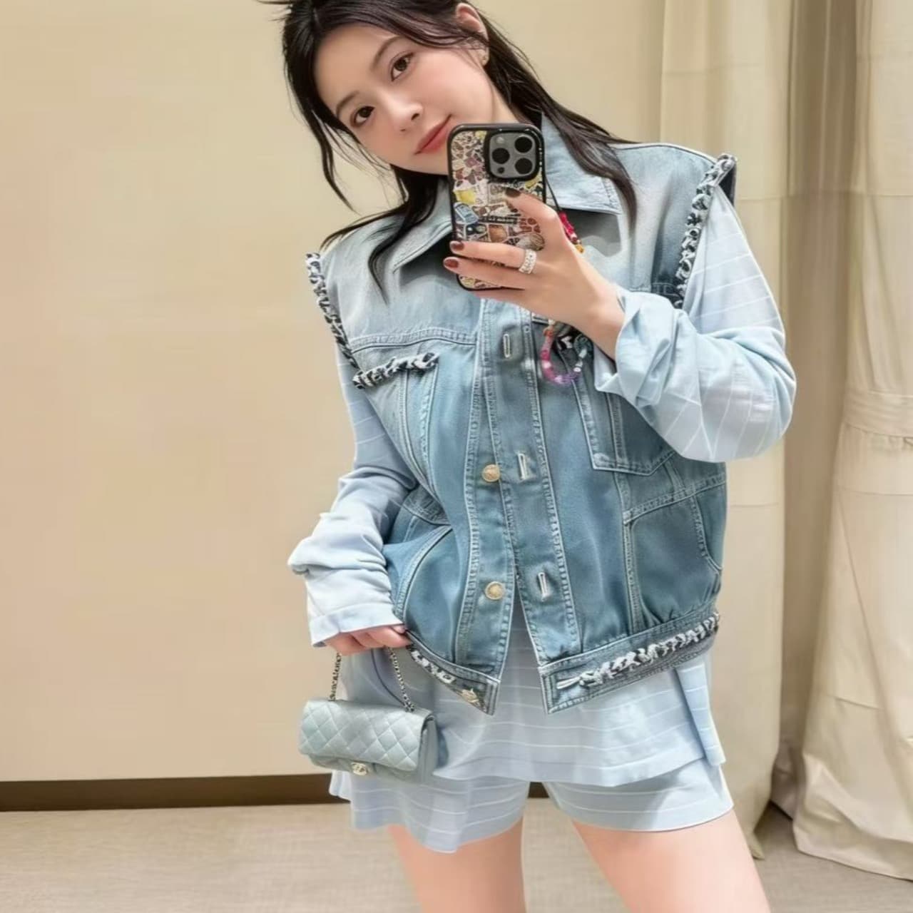 한국 스타일 새로운 데님 베스트 여자 여름 루즈핏 쇼트 스타일 재킷 패션 다용도 공예 로프 패치워크 상세 이미지 10