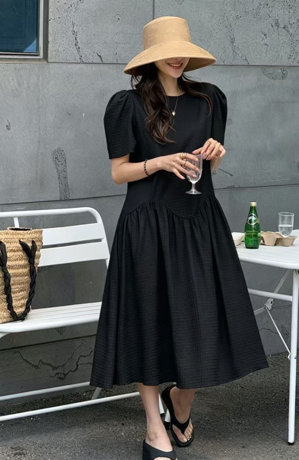 재고 있음 한 스타일 무거운 작업 3 차원 연령 감소 슬림해 보이는 중간 길이 드레스 이미지 3
