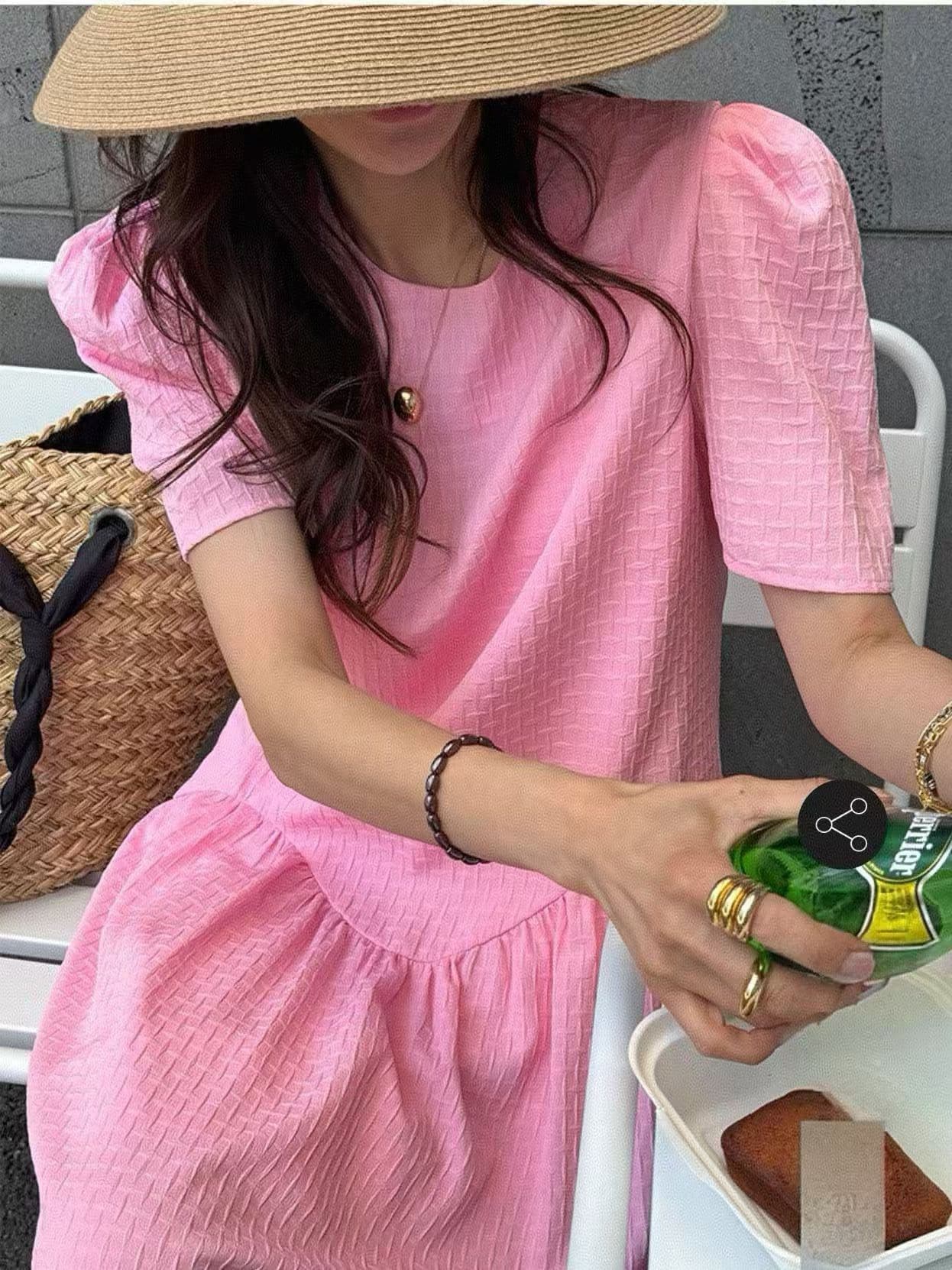 재고 있음 한 스타일 무거운 작업 3 차원 연령 감소 슬림해 보이는 중간 길이 드레스 상세 이미지 2