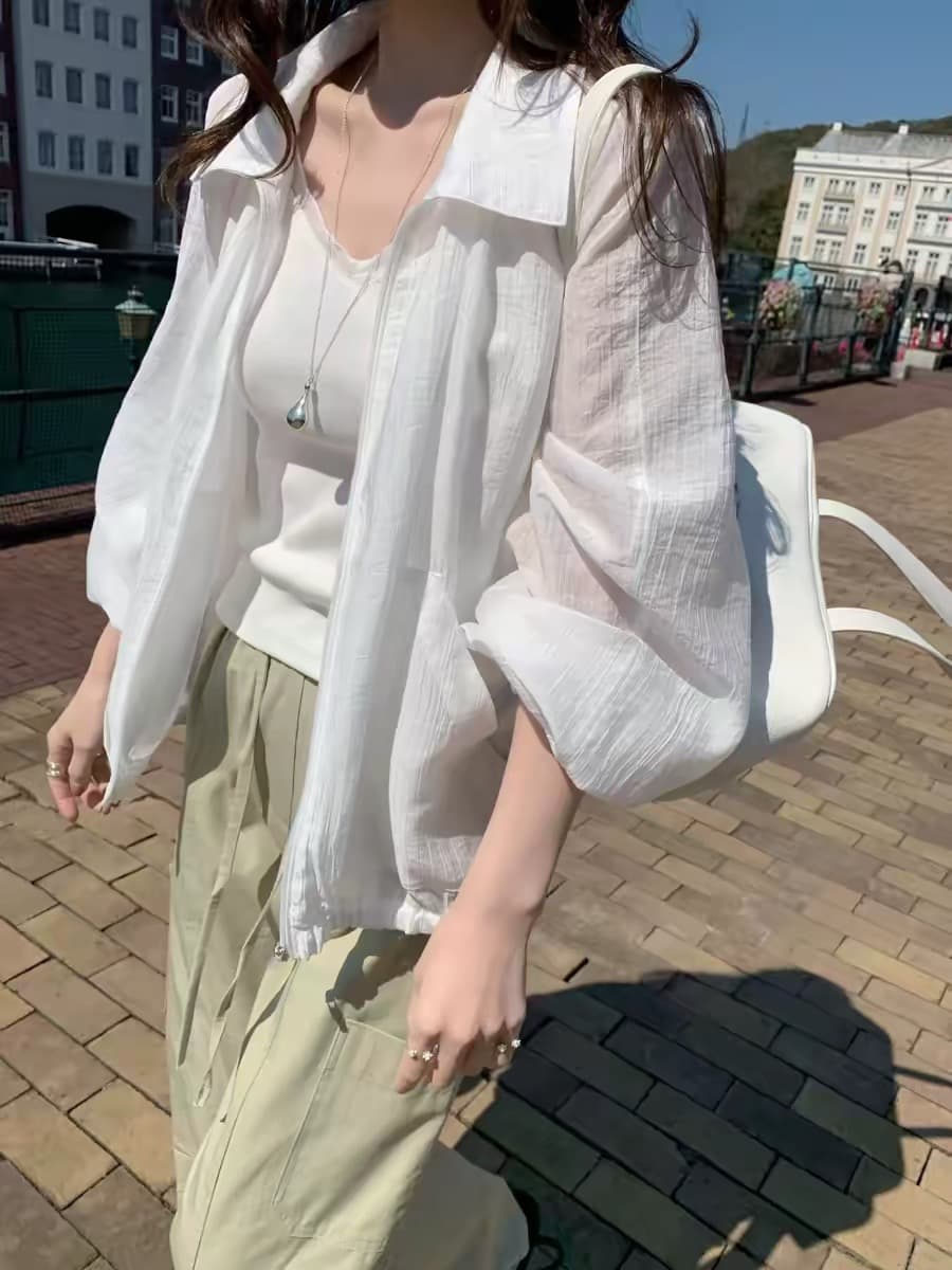 있음 창고 한국 동대문 얇은 스타일 지퍼 폴로 칼라 긴팔 자외선 차단 셔츠 재킷 재킷 이미지 2