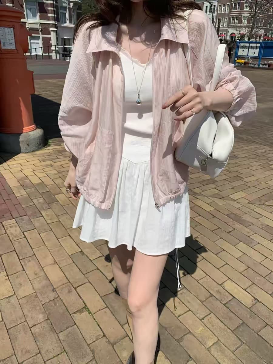 있음 창고 한국 동대문 얇은 스타일 지퍼 폴로 칼라 긴팔 자외선 차단 셔츠 재킷 재킷 이미지 4