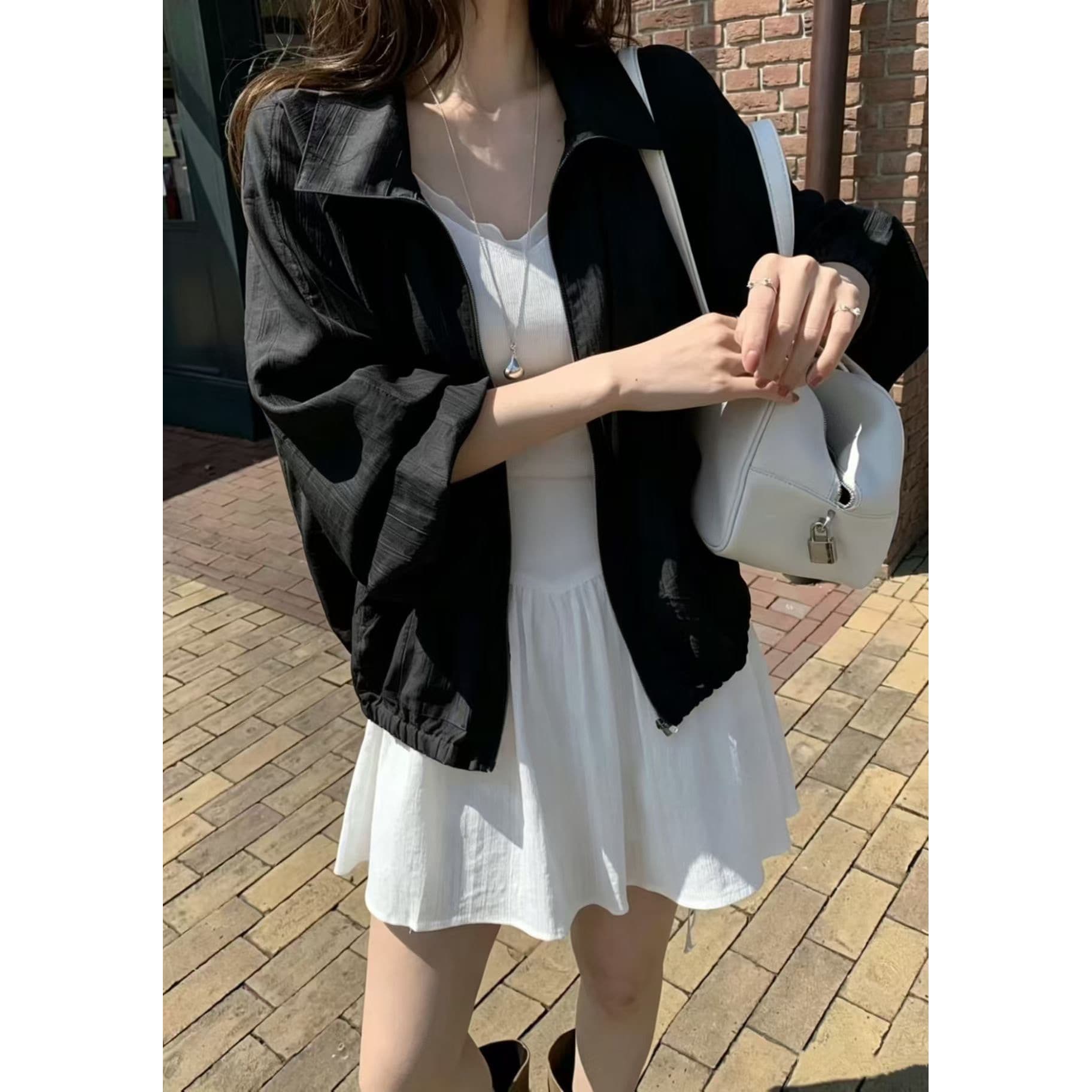 있음 창고 한국 동대문 얇은 스타일 지퍼 폴로 칼라 긴팔 자외선 차단 셔츠 재킷 재킷 이미지 3