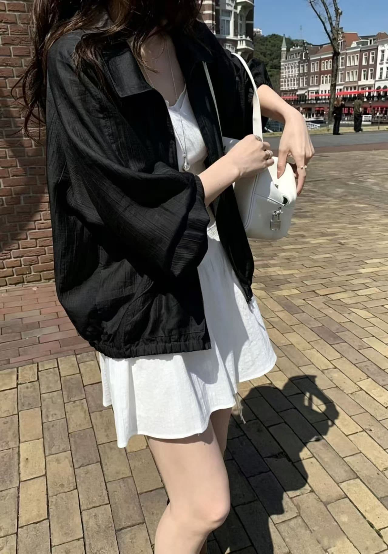 있음 창고 한국 동대문 얇은 스타일 지퍼 폴로 칼라 긴팔 자외선 차단 셔츠 재킷 재킷 상세 이미지 1