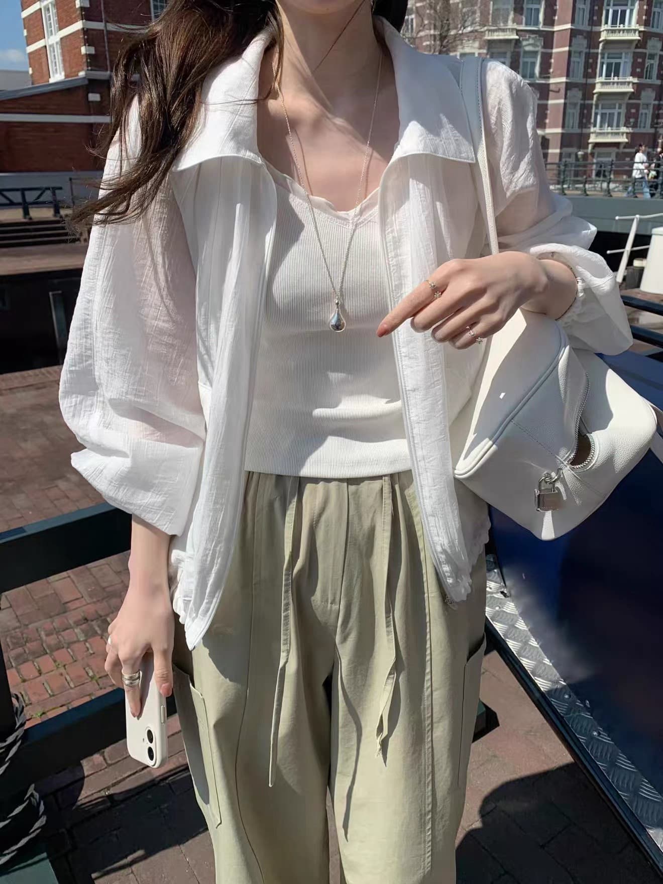 있음 창고 한국 동대문 얇은 스타일 지퍼 폴로 칼라 긴팔 자외선 차단 셔츠 재킷 재킷 상세 이미지 5