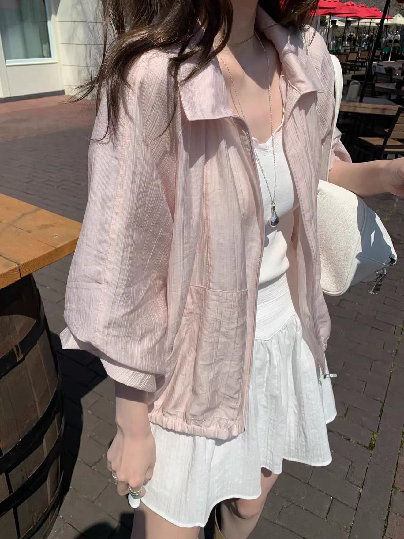 있음 창고 한국 동대문 얇은 스타일 지퍼 폴로 칼라 긴팔 자외선 차단 셔츠 재킷 재킷 상세 이미지 19