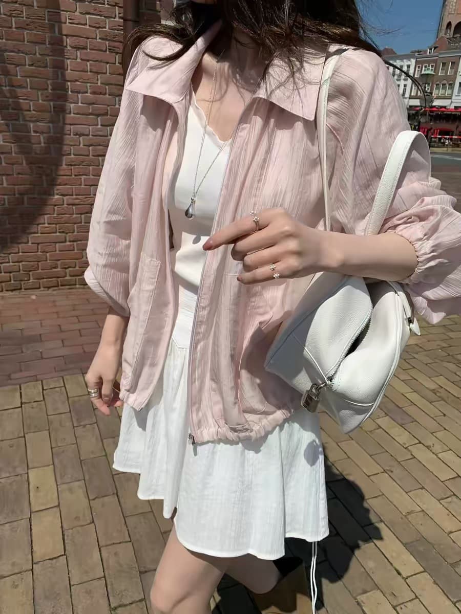 있음 창고 한국 동대문 얇은 스타일 지퍼 폴로 칼라 긴팔 자외선 차단 셔츠 재킷 재킷 상세 이미지 26