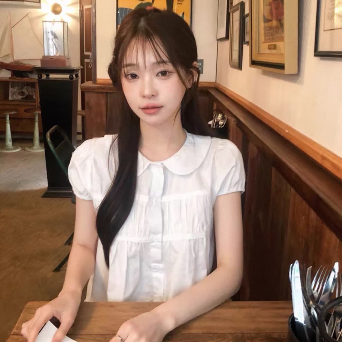 한국 동대문 2026 새로운 한국 스타일 베이비 칼라 다용도 맨위 블라우스 상세 이미지 13
