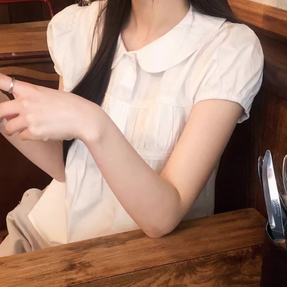 한국 동대문 2026 새로운 한국 스타일 베이비 칼라 다용도 맨위 블라우스 상세 이미지 14