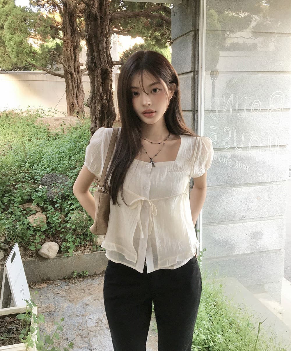 재고 있음 chic 여름 새로운 레이스업 슬립 반팔 셔츠 두 조각 여성 세트 상세 이미지 19