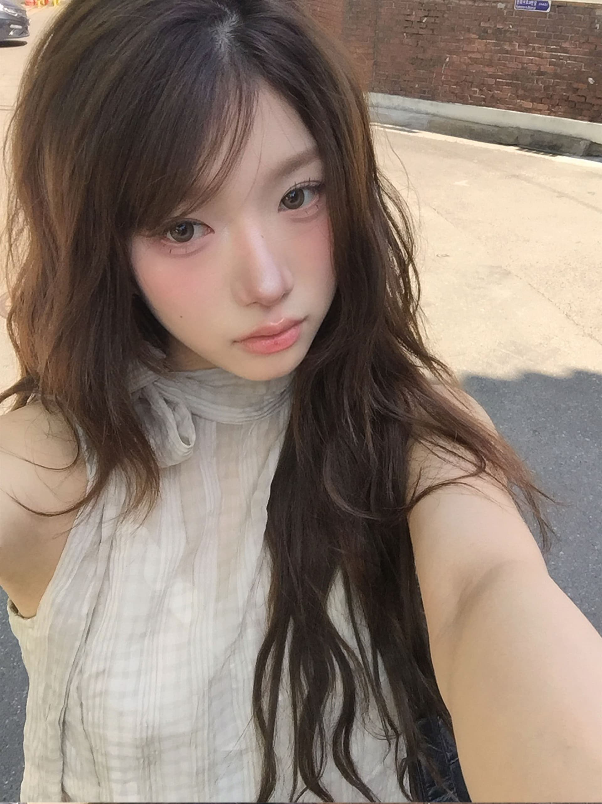 재고 있음 한국 ins 레트로 스탠드 칼라 행침 목 나비 매듭 스트랩 질감 센스 주름 체크무늬 민소매 셔츠 상세 이미지 19