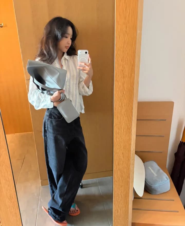 재고 있음 chic 캐주얼 바람 상쾌 스트라이프 출퇴근 다용도 루즈핏 자외선 차단 셔츠 상세 이미지 15