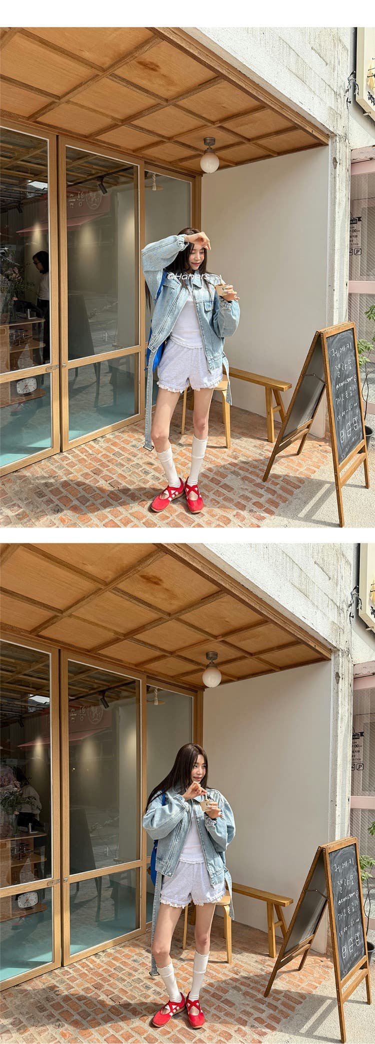 한국 스타일 새로운 워크웨어 바람 카우보이 바깥 세트 여성 의류 폴로 칼라 루즈핏 슬림해 보이는 쇼트 스타일 데님 재킷 상세 이미지 9
