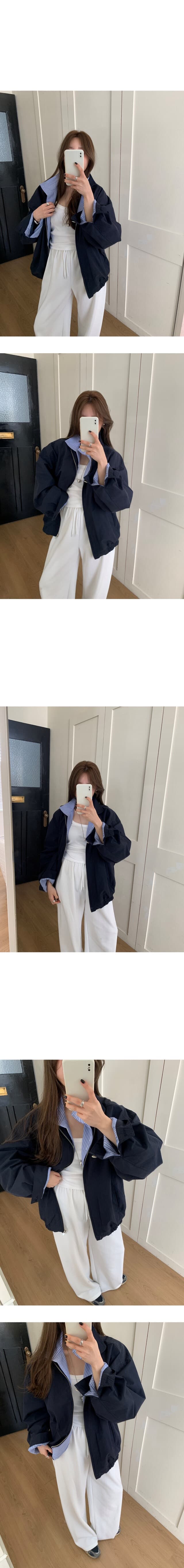 재고 있음 한 부서 패션 스트라이프 패치워크 폴로 칼라 오픈 가디건 재킷 재킷 가을 맨위 상세 이미지 8