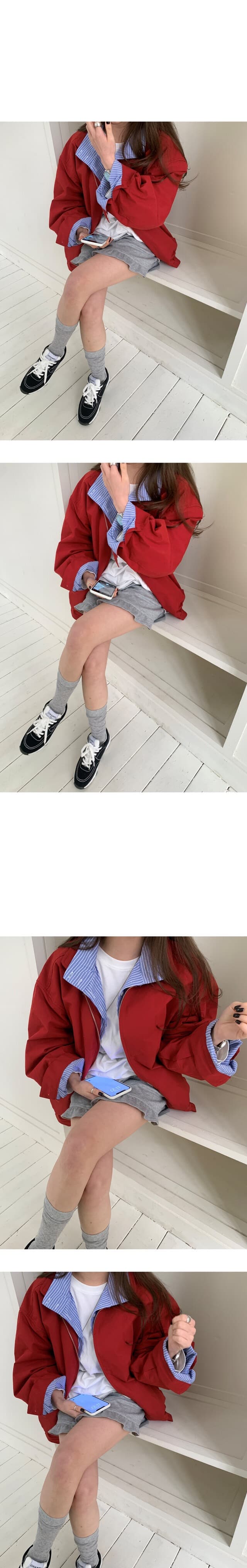 재고 있음 한 부서 패션 스트라이프 패치워크 폴로 칼라 오픈 가디건 재킷 재킷 가을 맨위 상세 이미지 12