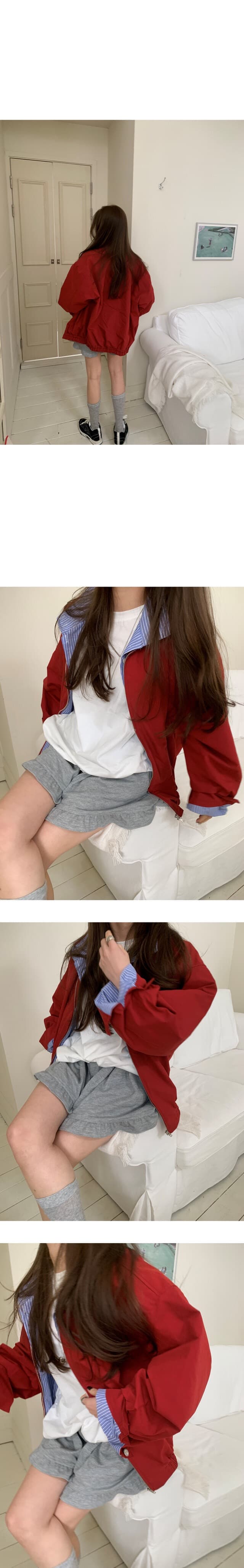 재고 있음 한 부서 패션 스트라이프 패치워크 폴로 칼라 오픈 가디건 재킷 재킷 가을 맨위 상세 이미지 16