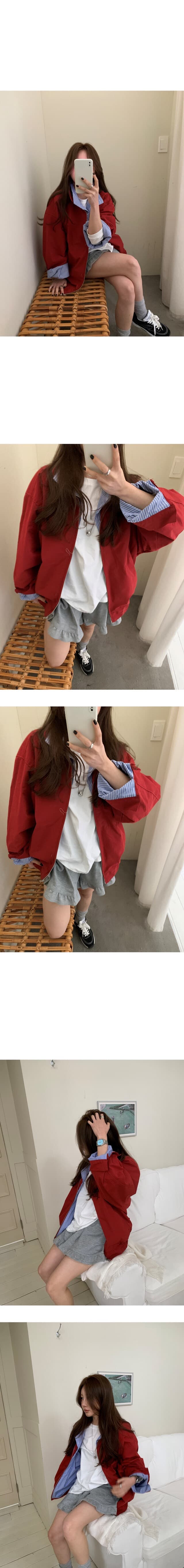 재고 있음 한 부서 패션 스트라이프 패치워크 폴로 칼라 오픈 가디건 재킷 재킷 가을 맨위 상세 이미지 18