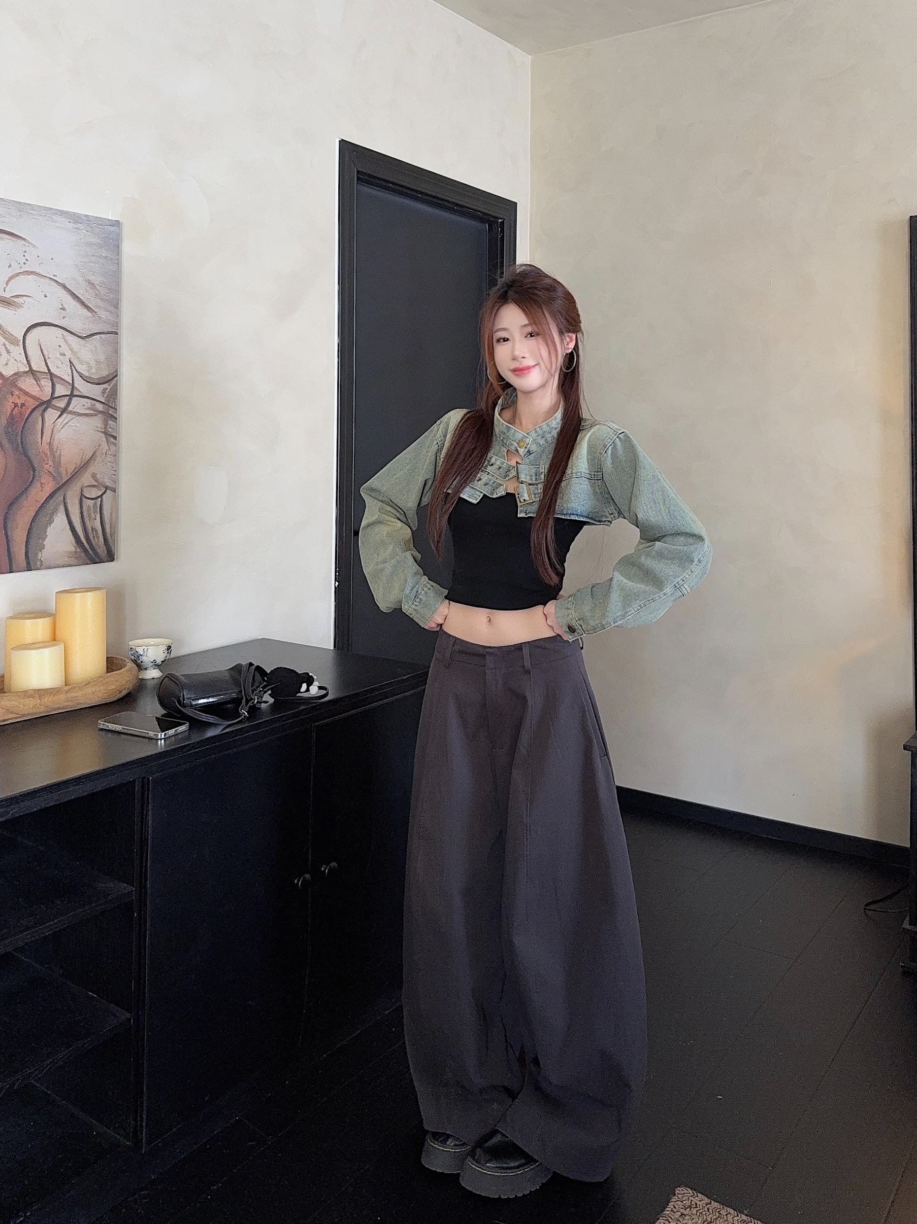 실사 정가 튀김 거리 핫걸 레트로 워시 물 마 오래된 작은 대중 다용도 트렌디 차가운 어깨 데님 쇼트 스타일 재킷 상세 이미지 2