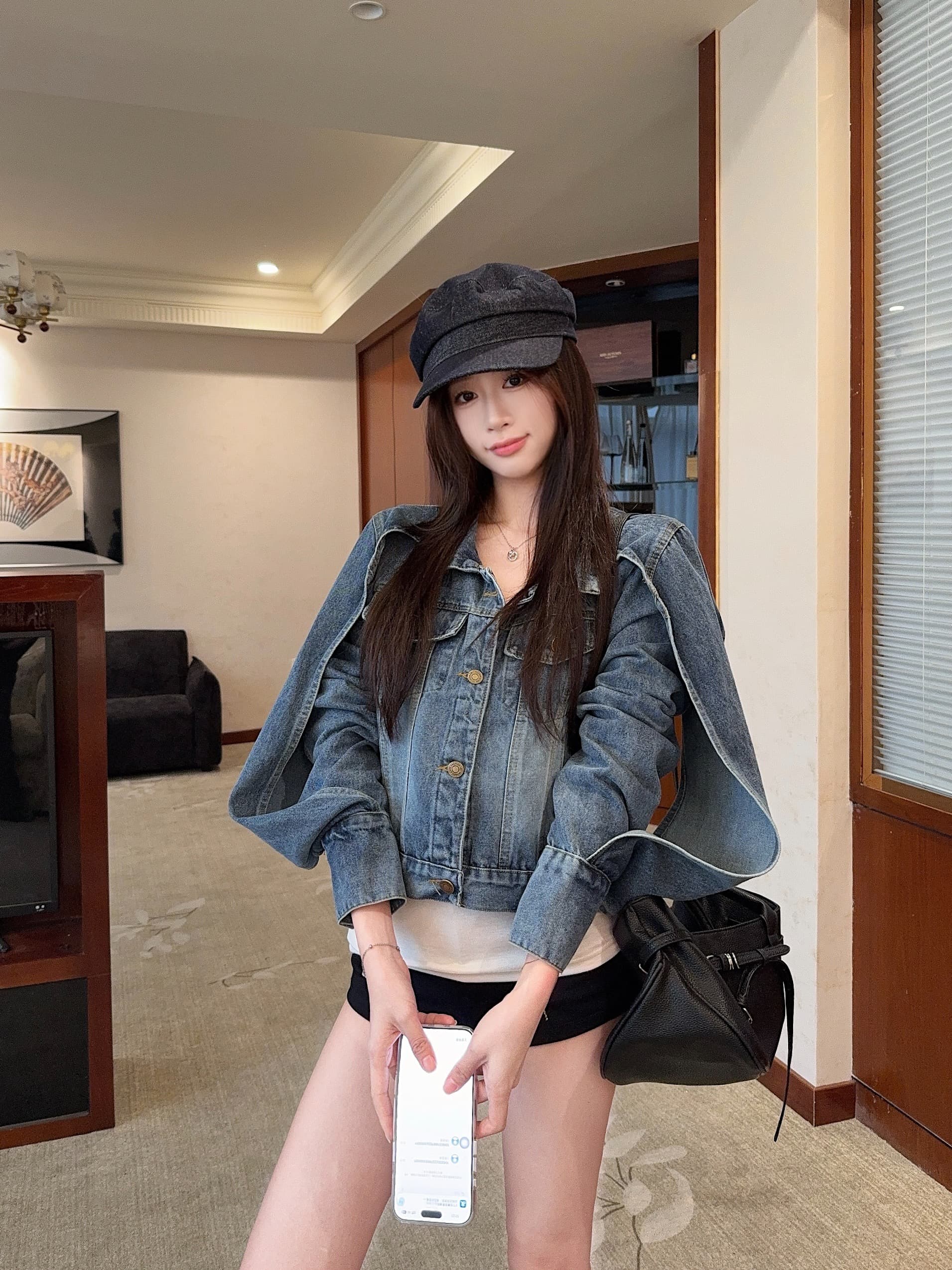 실사 정가 작은 대중 레트로 숄 소매 디자인 데님 여성 코트 한 부서 패션 캐주얼 짧은 재킷 맨위 상세 이미지 3