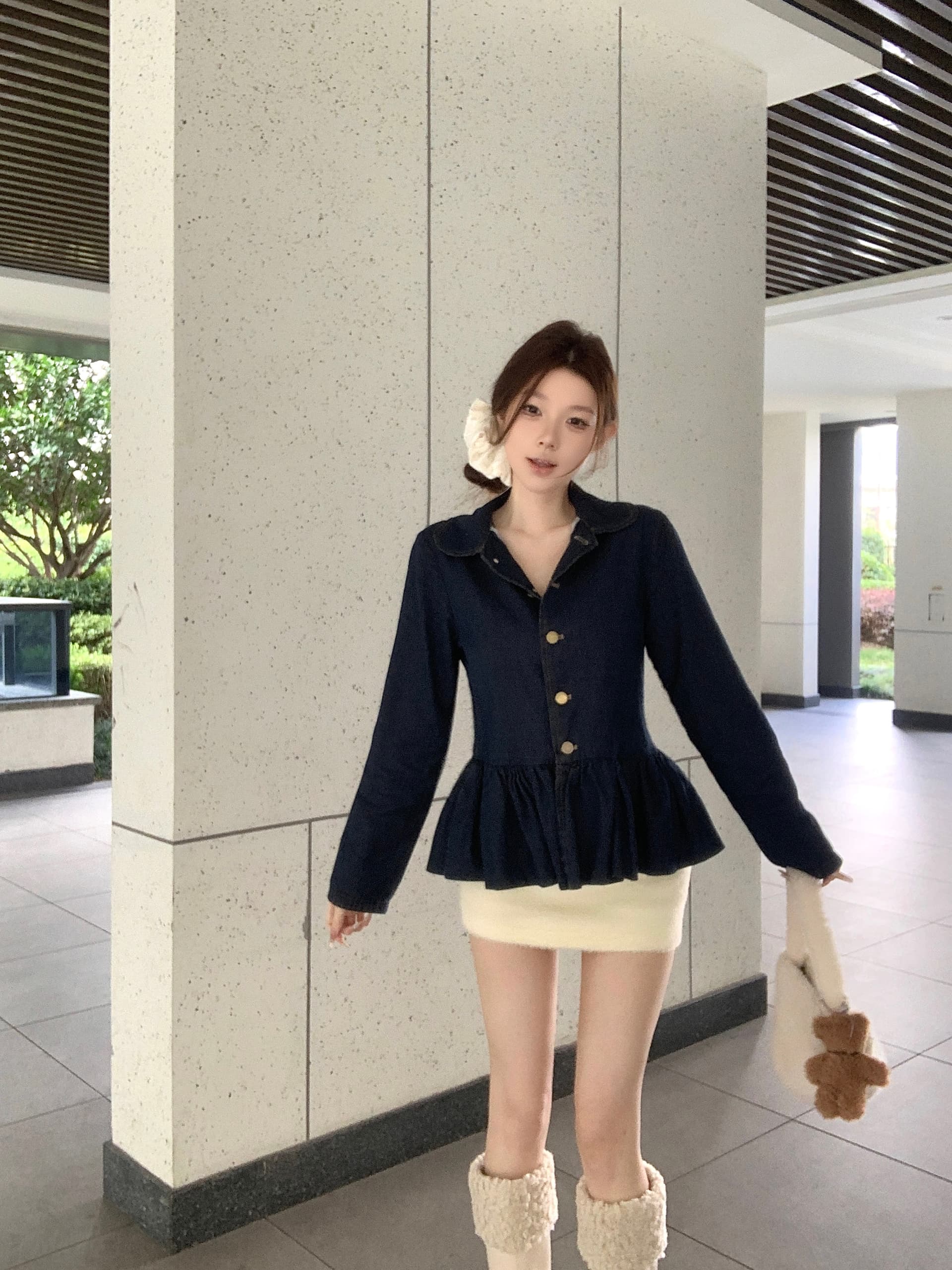 실사 정가 데님 재킷 레트로 인형 셔츠 봄 드레스 재킷 긴팔 다용도 품격 작은 키 인형 셔츠 상세 이미지 1