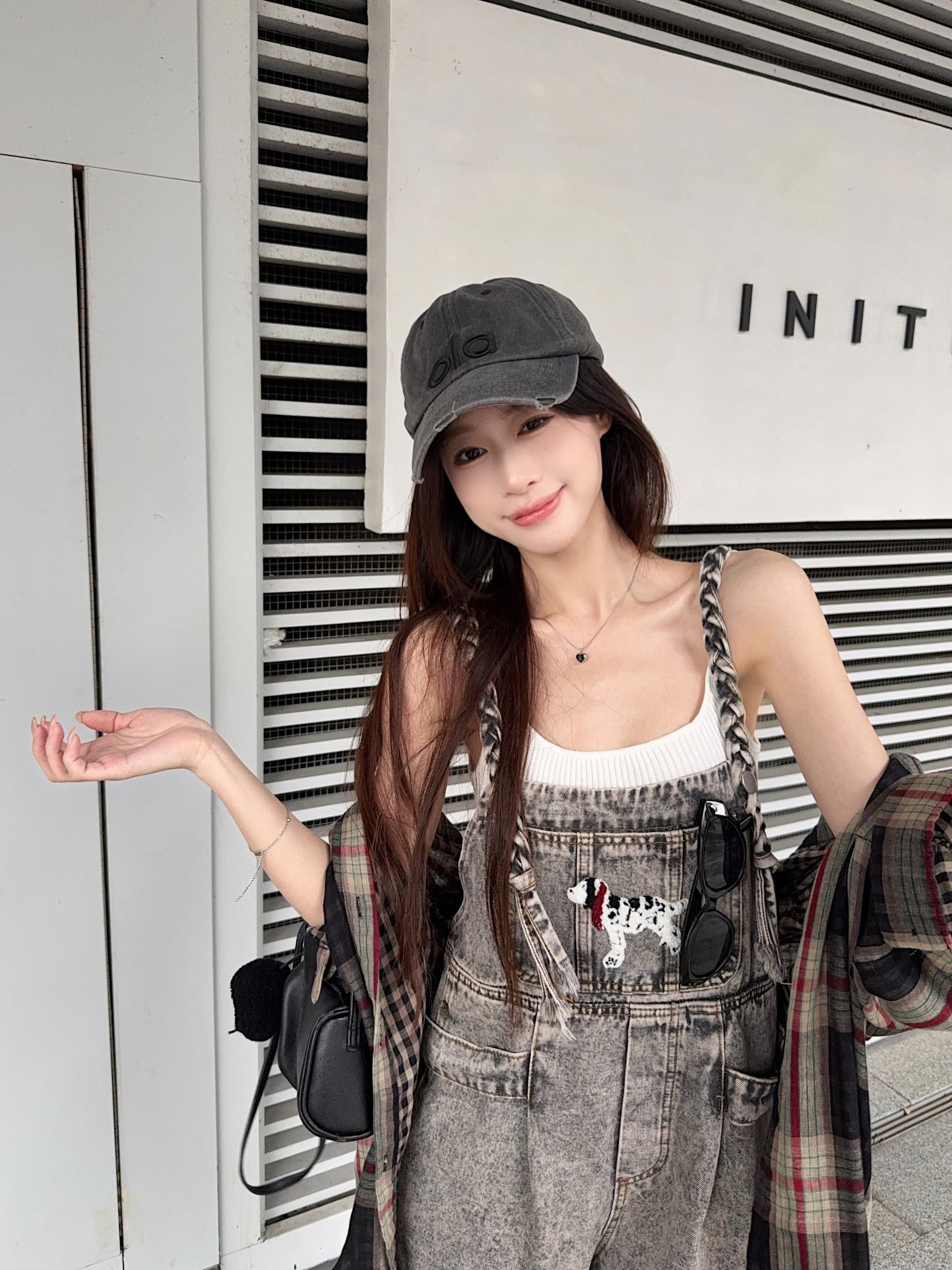 실사 정가 짜임 멜빵 청바지 여름 레트로 아메리칸 루즈핏 얇은 스타일 넓은 다리가 짧다. 바지 이미지 3