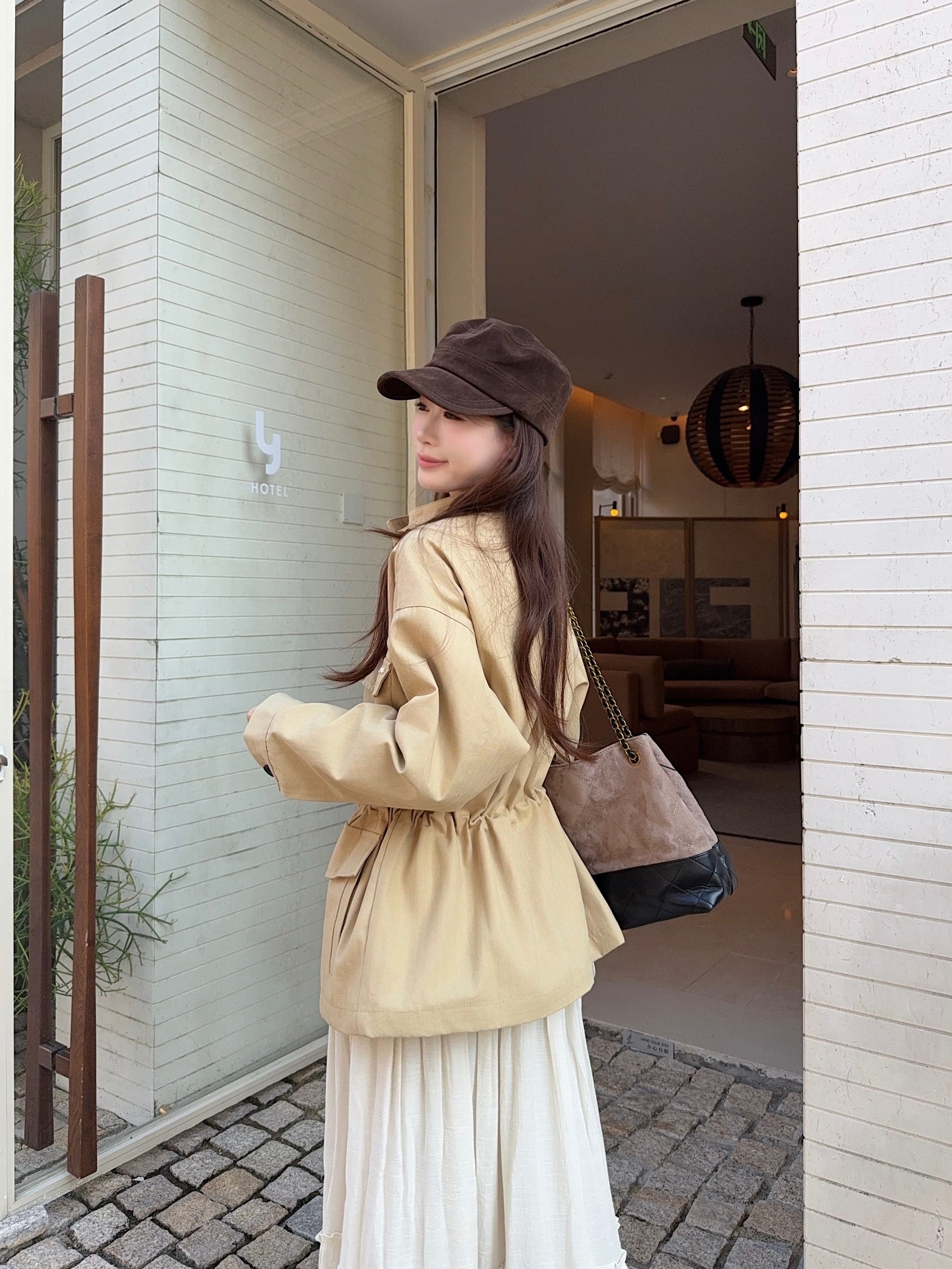 실사 정가 모델링 센스 워크웨어 가을 펌프 로프 바람막이 빅 포켓 마이크로 스탠드 칼라 루즈핏 프로필 모양 재킷 상세 이미지 1