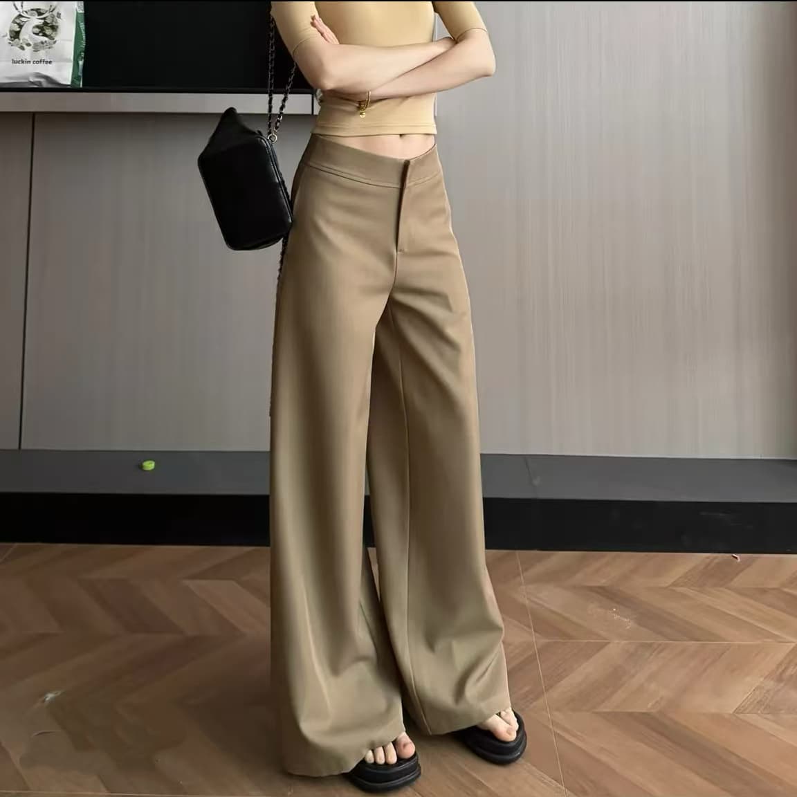 2026 년 봄 여름 새로운 루즈핏 스트레이트 와이드 레그 팬츠 패션 미니멀리즘 다용도 표지 고기 슬림해 보이는 출퇴근 상세 이미지 1