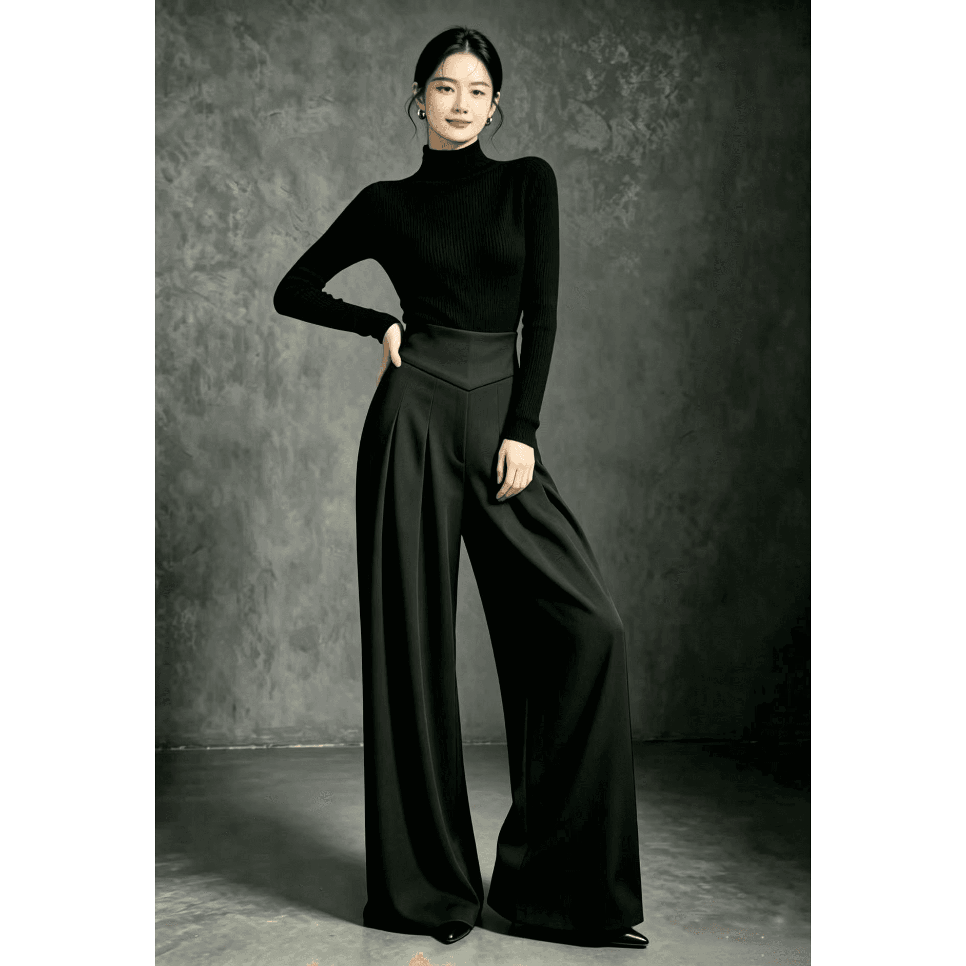 이른 가을 새로운 고급 센스 v 단어 하이웨이스트 넓은 다리 정장 바지 여성 도루 가을 센스 플리츠 표지 넓적 다리 슬림해 보이는 바닥 청소 긴 바지 이미지 5