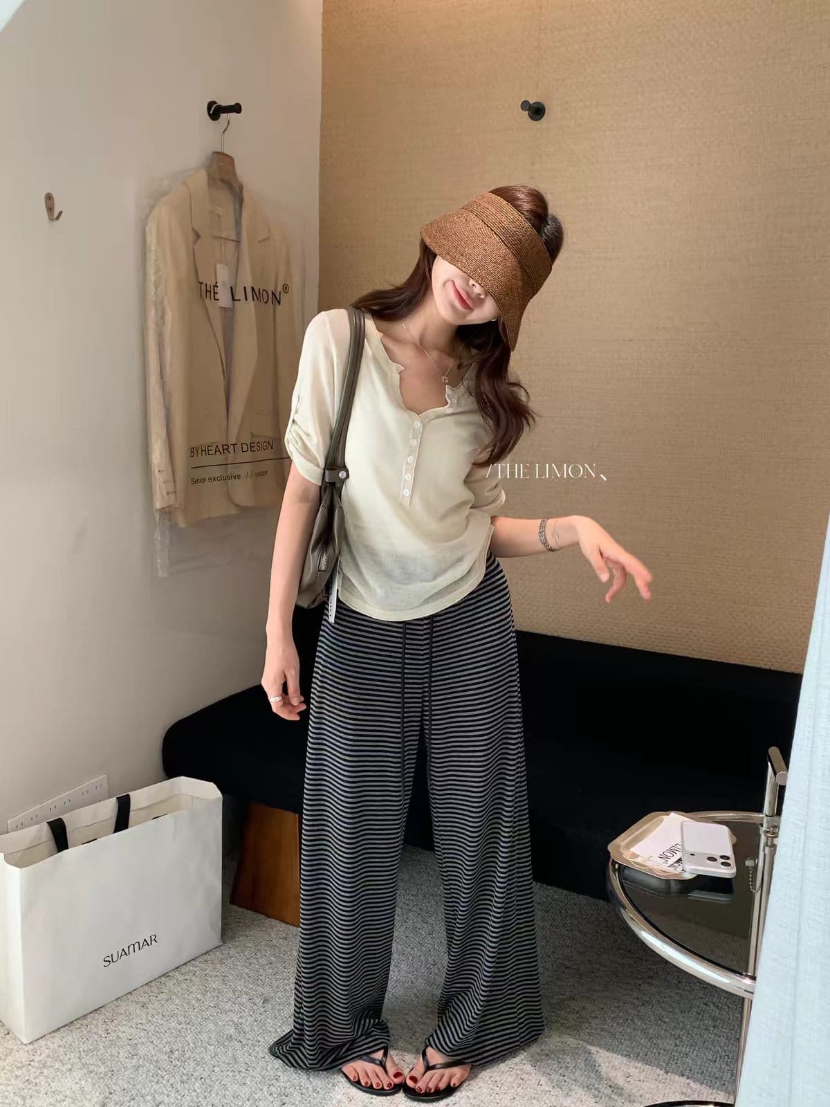 2026 이른 가을 새로운 스트레이트 팬츠 다용도 슬림해 보이는 주머니 노크 편안함 스트라이프 패션 품격 게으른 느슨함 센스 상세 이미지 4