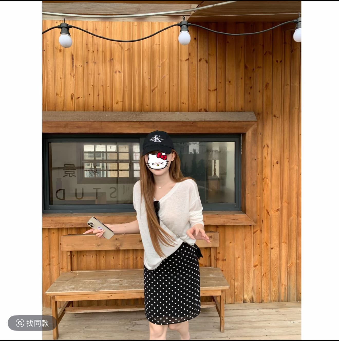 송 지혜 앤 여름 새로운 고급 디자인 센스 비틀림 수 있습니다. 둘 착용 부드러운 바람 하이웨이스트 검정색 도트 무늬 반신 스커트 상세 이미지 4