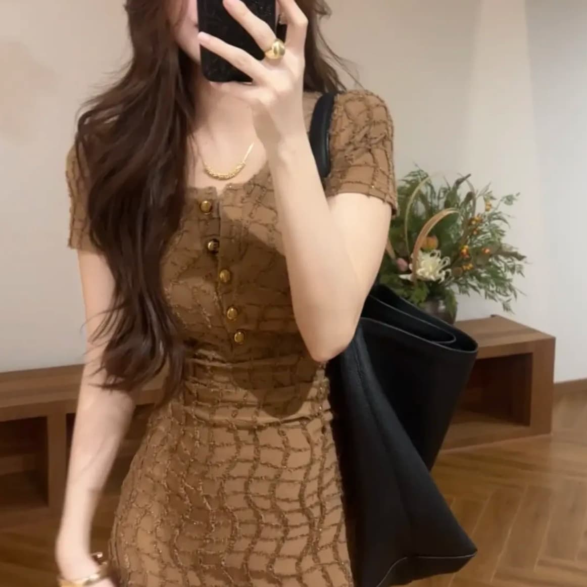대 찌르기 여름 새로운 프랑스식 허리 수축 슬림해 보이는 라운드 넥 품격 드레스 롱 코트 이미지 4