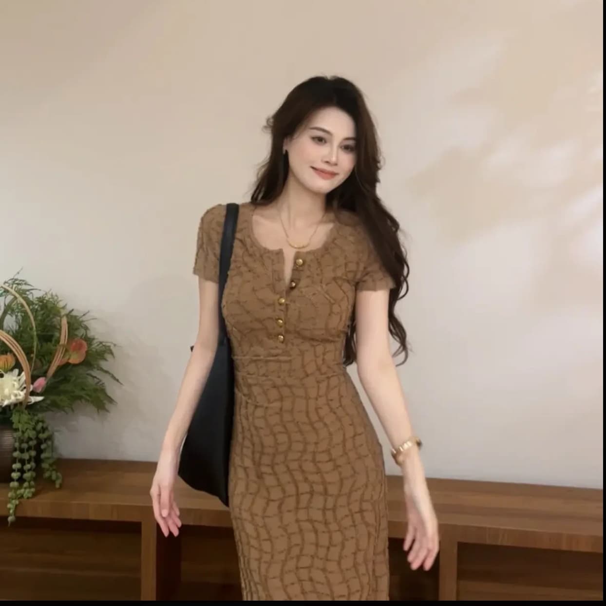 대 찌르기 여름 새로운 프랑스식 허리 수축 슬림해 보이는 라운드 넥 품격 드레스 롱 코트 상세 이미지 2