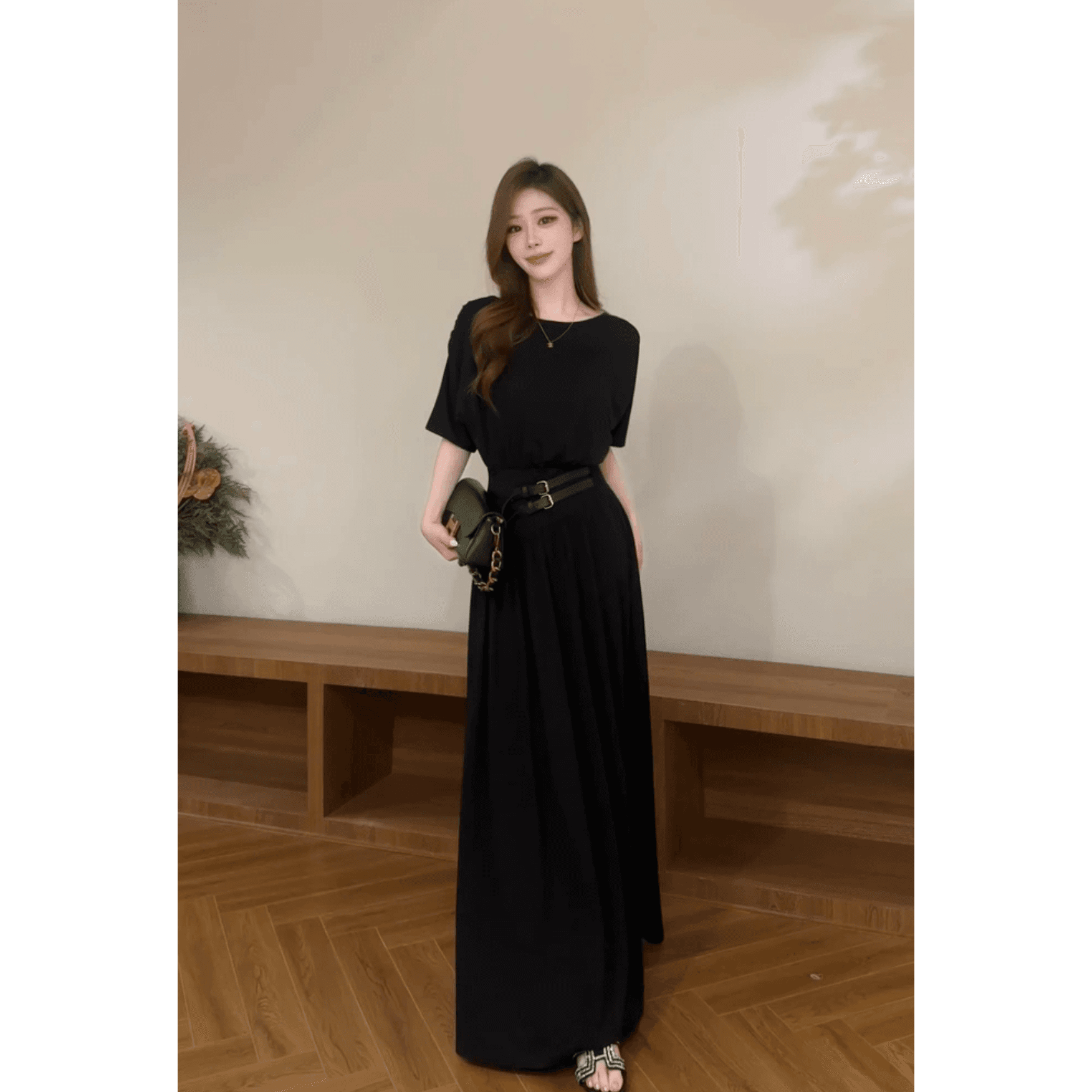 宥 妍 여름 새로운 프랑스식 작은 대중 벨트 디자인 허리 수축 반팔 드레스 롱 스커트 dt2220 이미지 6