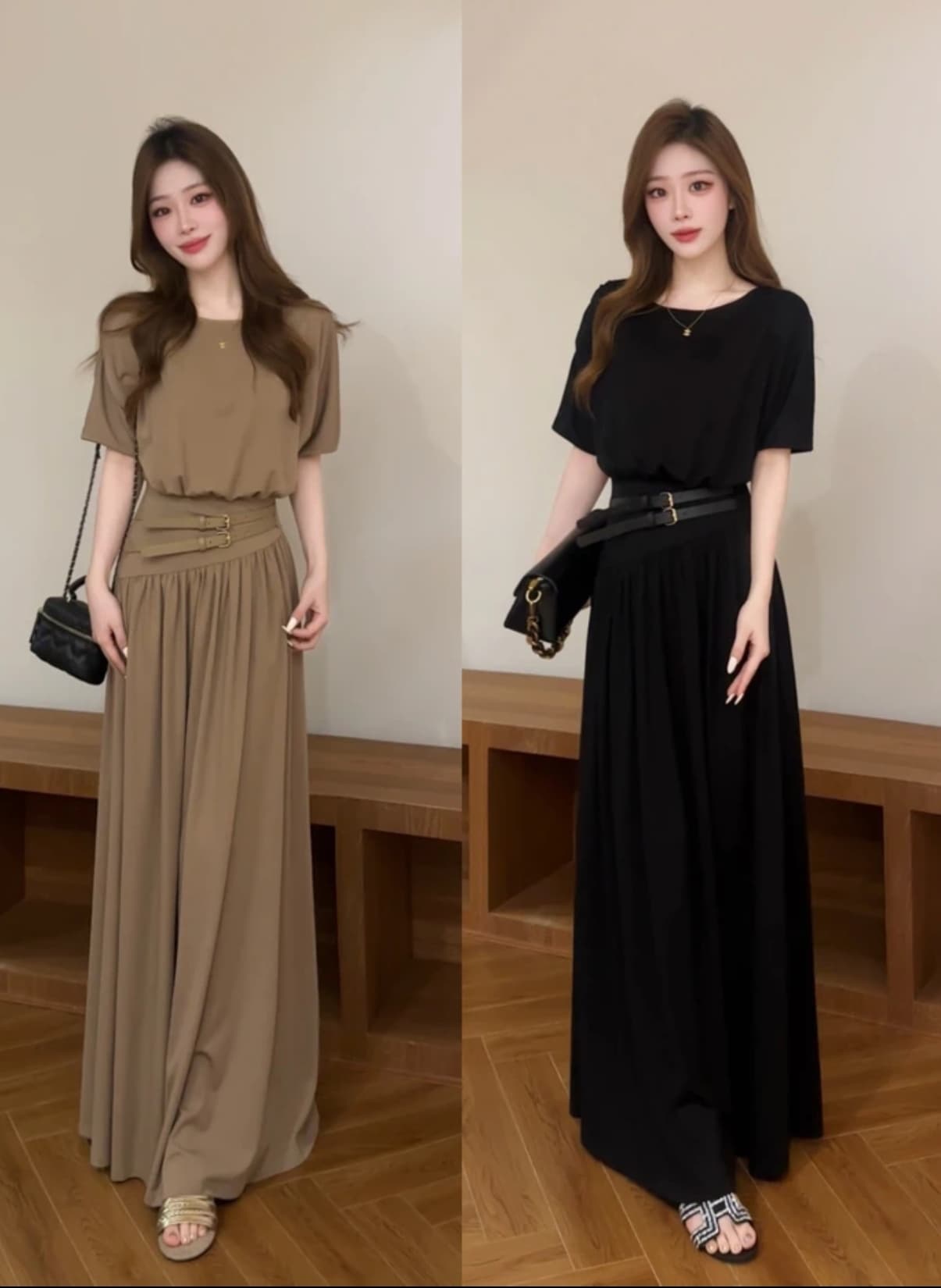 宥 妍 여름 새로운 프랑스식 작은 대중 벨트 디자인 허리 수축 반팔 드레스 롱 스커트 dt2220 상세 이미지 1