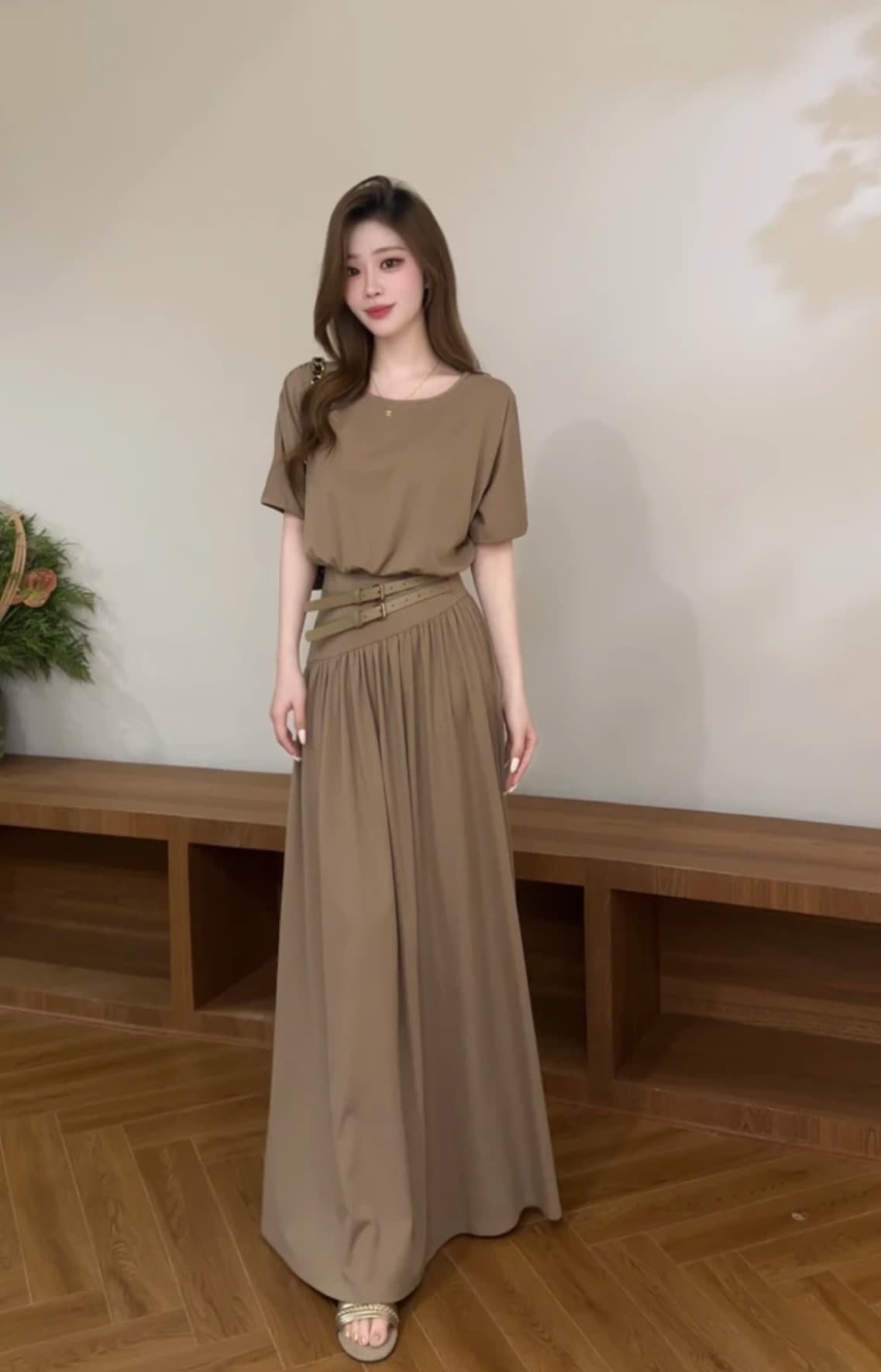 宥 妍 여름 새로운 프랑스식 작은 대중 벨트 디자인 허리 수축 반팔 드레스 롱 스커트 dt2220 상세 이미지 2