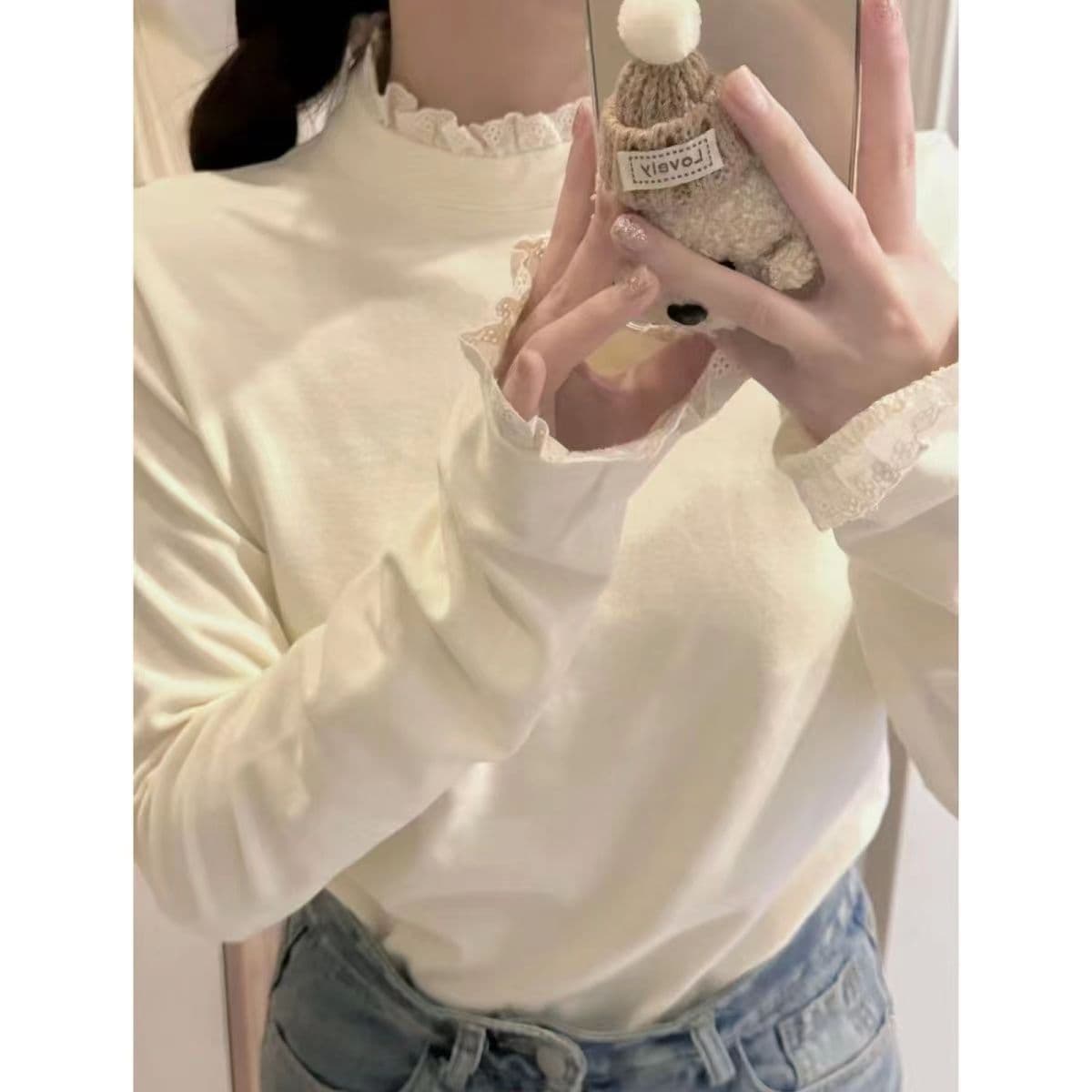 순면 리브 반하이넥 기본 셔츠 여성 인사이드 가져 가라. 봄 가을 겨울 몸매 가꾸기 긴팔 티셔츠 디자인 센스 레이스 맨위 서비스 이미지 5