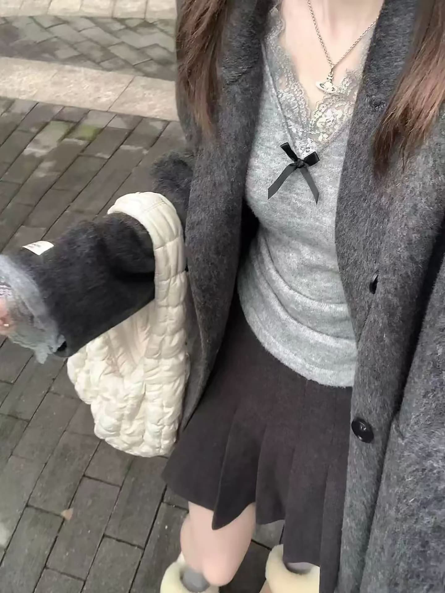 경관 그림 순수한 욕망 바람 나비 매듭 레이스 조각 긴팔 티셔츠 여성 가을 겨울 몸매 가꾸기 인사이드 가져 가라. 기본 셔츠 연삭 털 맨위 이미지 3
