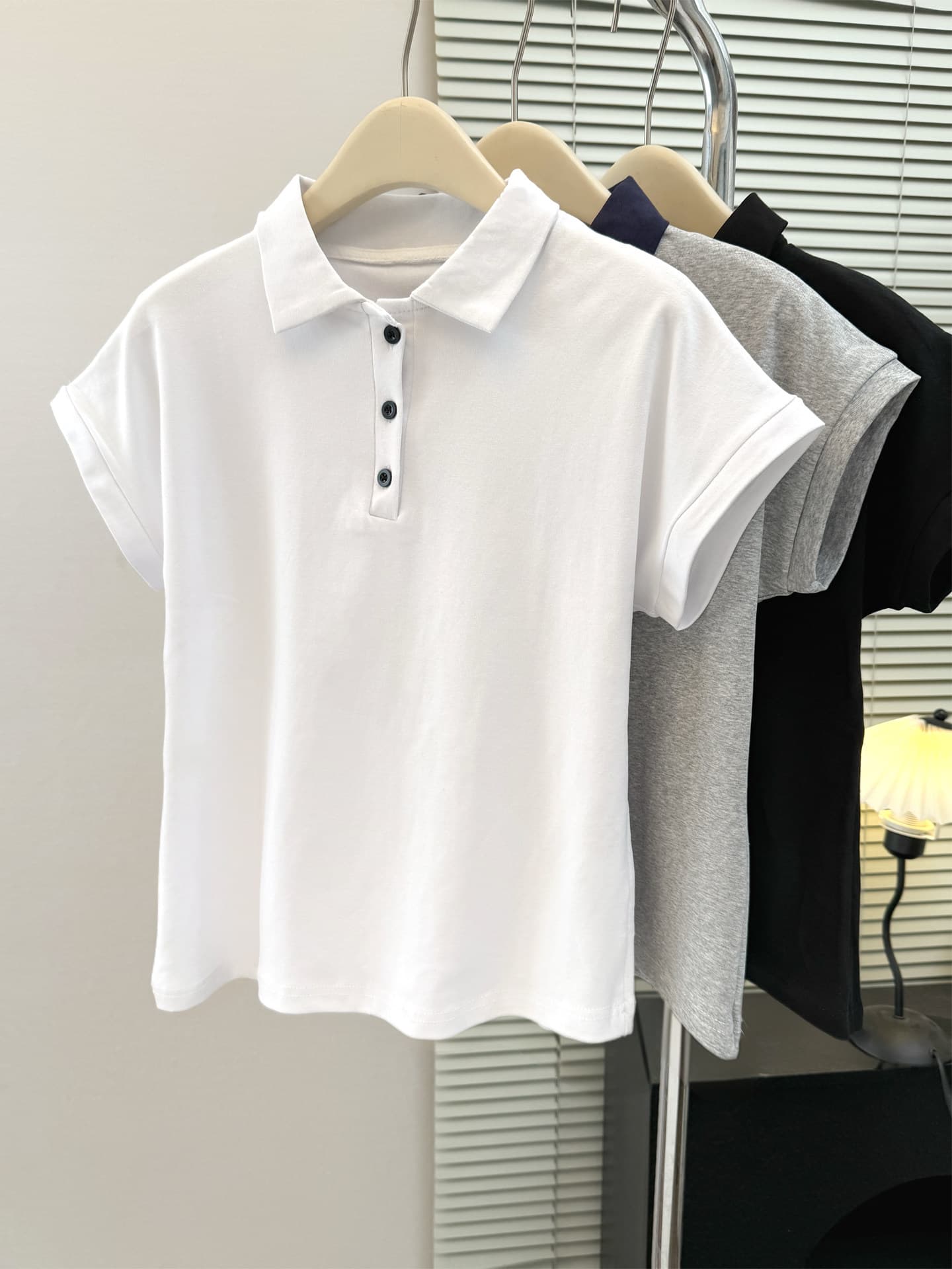 실사 순면 리브 배색 POLO 셔츠 폴로 칼라 반팔 티셔츠 여성 여름 몸매 가꾸기 슬림해 보이는 Feifei 소매 맨위 트렌디 상세 이미지 6