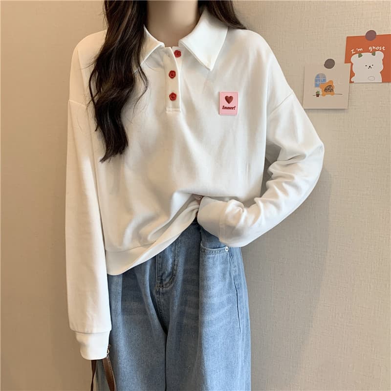 실사 ins 슈퍼 화재 POLO 칼라 얇은 스타일 후드티 여성 봄 가을 새로운 한국 스타일 루즈핏 다용도 긴팔 쇼트 스타일 맨위 이미지 5
