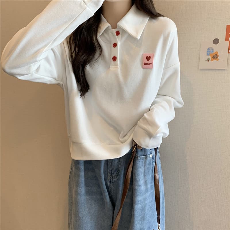 실사 ins 슈퍼 화재 POLO 칼라 얇은 스타일 후드티 여성 봄 가을 새로운 한국 스타일 루즈핏 다용도 긴팔 쇼트 스타일 맨위 이미지 3