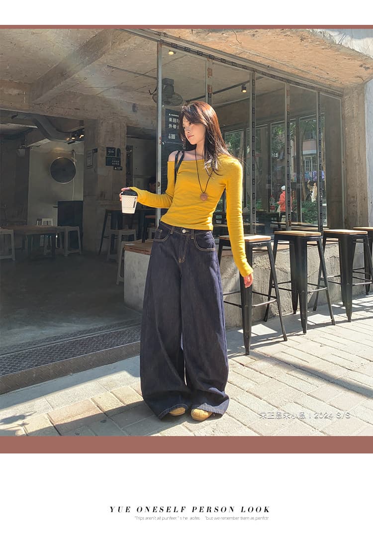 한 부서 황색 비스듬한 어깨 긴팔 티셔츠 여성 가을 새로운 인사이드 가져 가라. 기본 셔츠 몸매 가꾸기 슬림해 보이는 Chic 맨위 상세 이미지 13