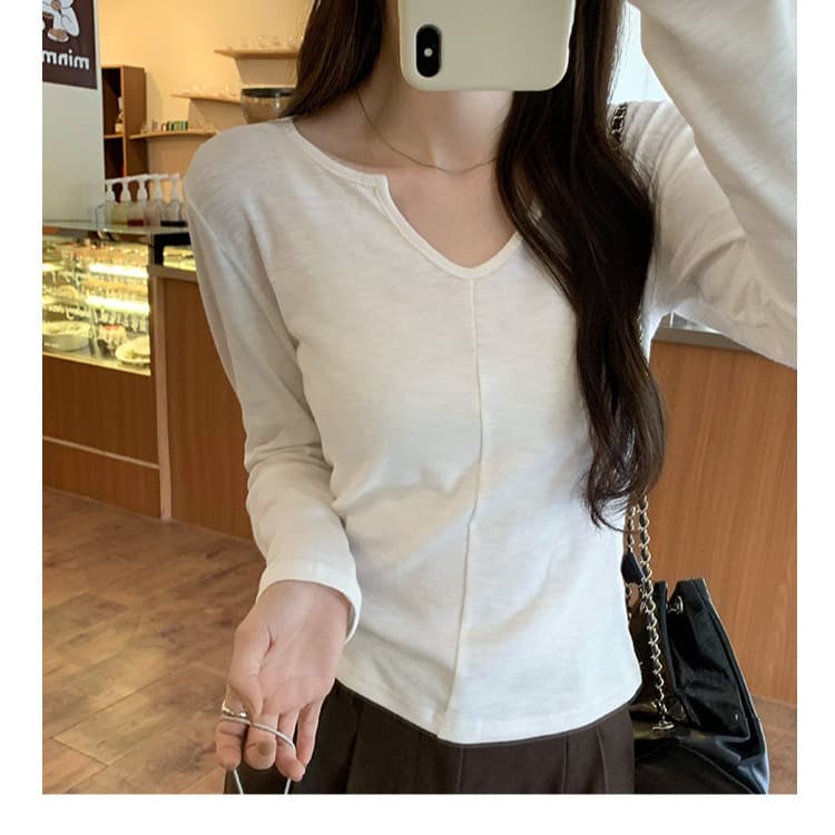 경관 그림 원본 원단 폭발 작은 대중 V넥 화이트 인사이드 가져 가라. 기본 셔츠 여성 이른 가을 새로운 품격 티셔츠 짧은 맨위 이미지 2