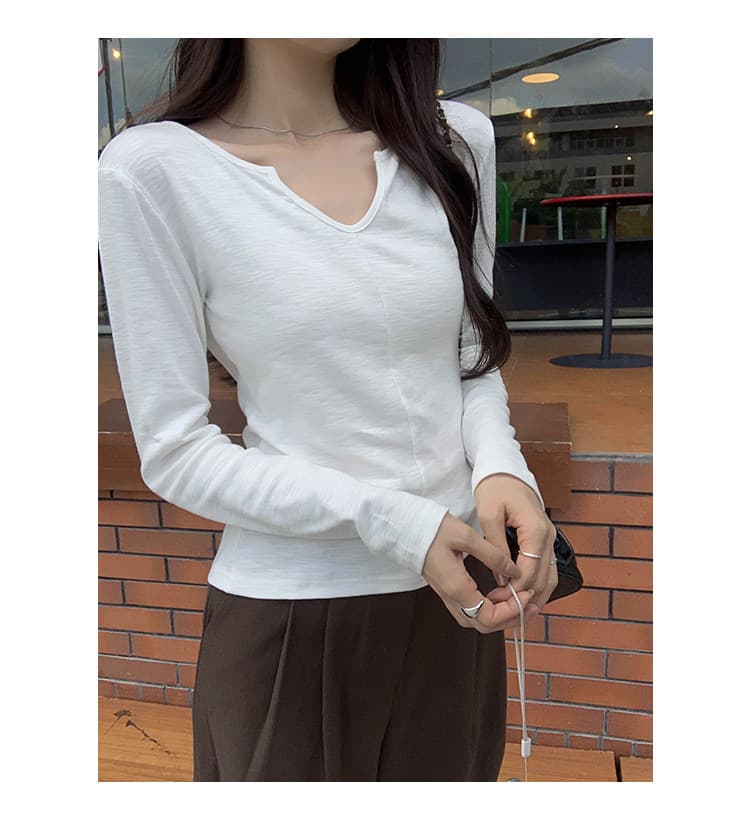 경관 그림 원본 원단 폭발 작은 대중 V넥 화이트 인사이드 가져 가라. 기본 셔츠 여성 이른 가을 새로운 품격 티셔츠 짧은 맨위 상세 이미지 5