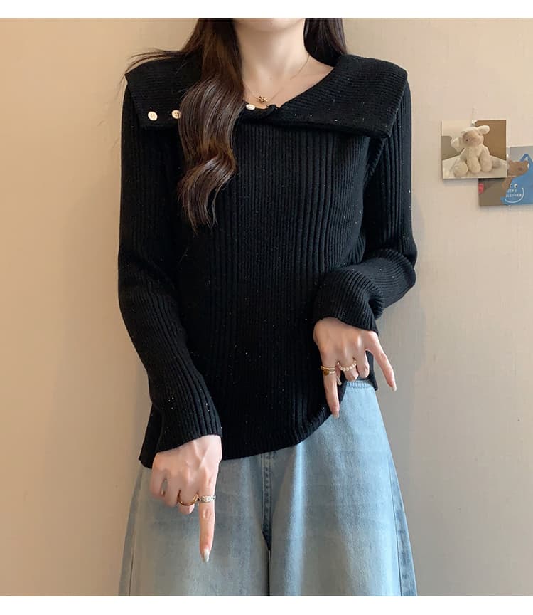 실사 빅 사이즈 여성 의류 가을과 겨울 지방 mm 한국 스타일 품격 디자인 센스 불규칙 빛나는 실광택 니트 스웨터 상세 이미지 18