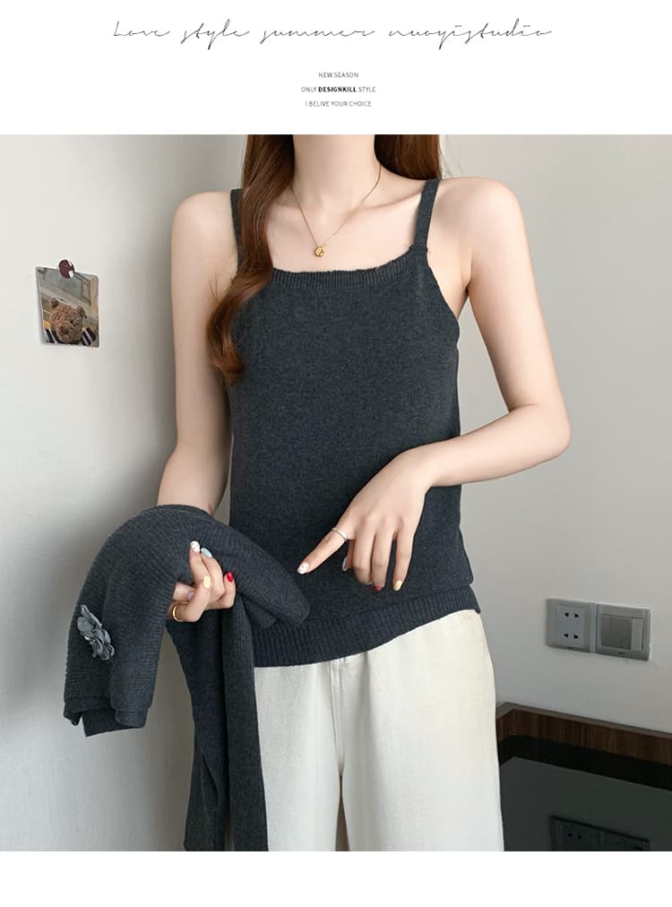 실사 빅 사이즈 여성 의류 가을 의상 섹션 지방 mm 한 스타일 비스듬한 어깨 3 차원 꽃 긴팔 자외선 차단 니트 스웨터 슬립 투피스 세트 상세 이미지 35