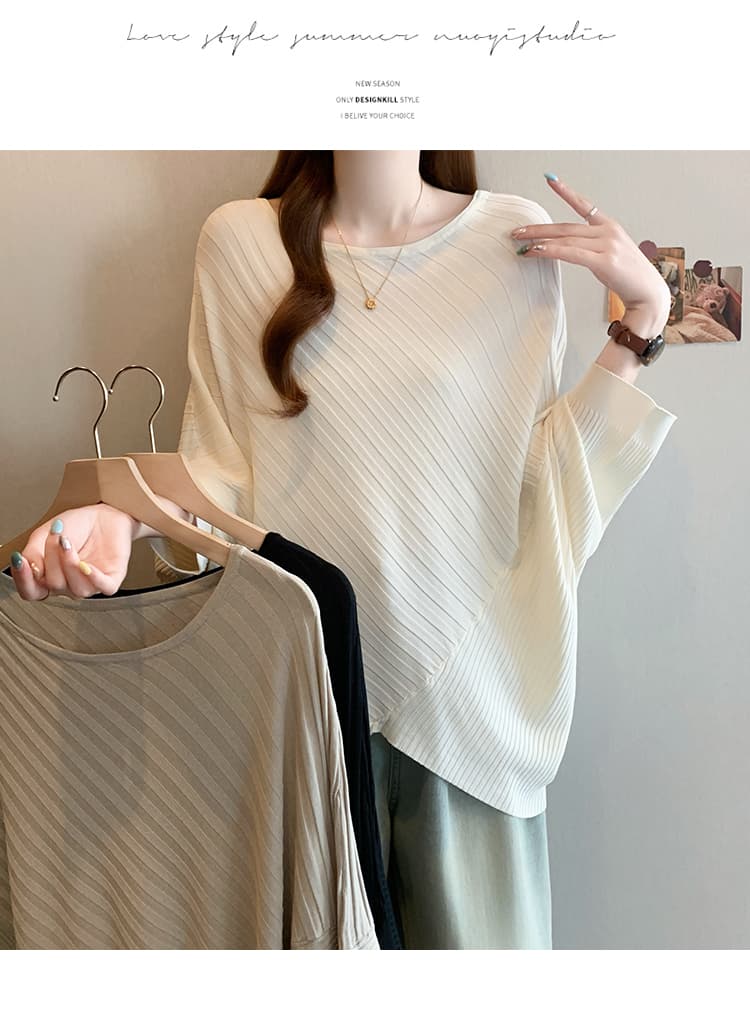 실사 빅 사이즈 여성 의류 여름 드레스 새로운 지방 mm 품격 불규칙 디자인 센스 루즈핏 슬림해 보이는 얼음 실크 니트 스웨터 상세 이미지 15
