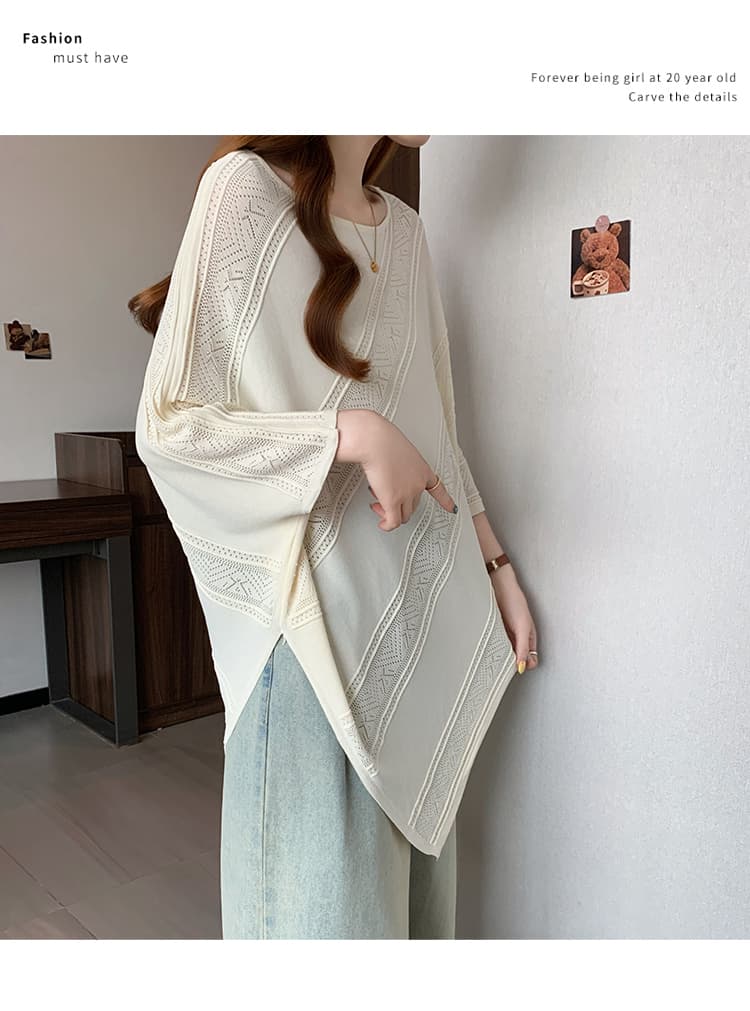 실사 빅 사이즈 여성 의류 여름 드레스 새로운 지방 mm 품격 불규칙 오프숄더 자수 홀로우 아웃 얼음 실크 니트 스웨터 상세 이미지 19