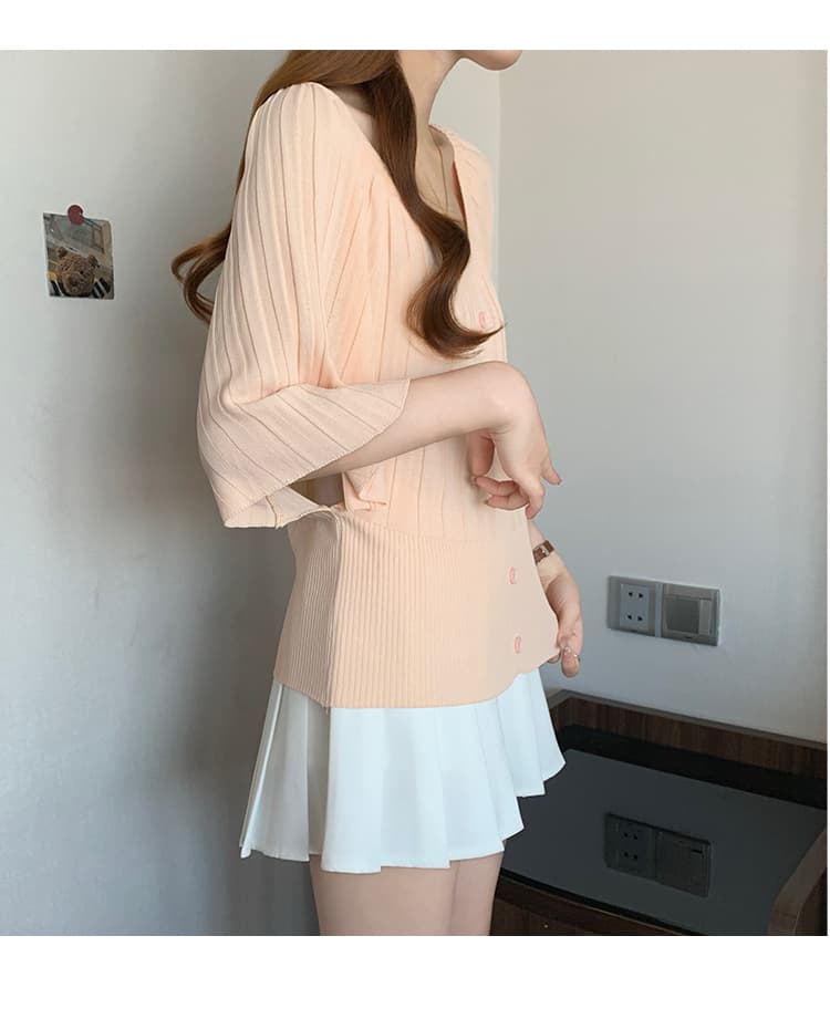 실사 빅 사이즈 여성 의류 여름 드레스 새로운 지방 mm 프랑스식 품격 싱글 줄 버튼 배트윙 소매 루즈핏 슬림해 보이는 니트 스웨터 상세 이미지 20